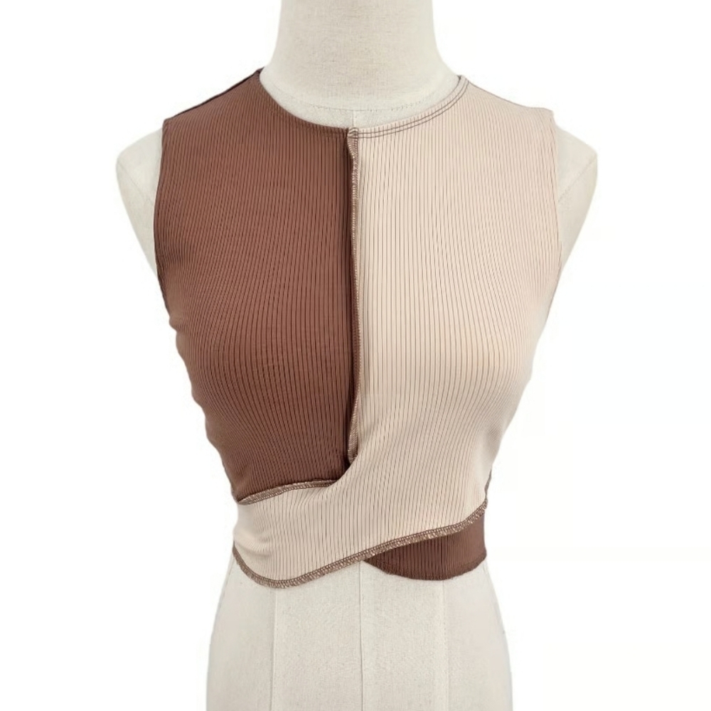 Naked Wardrobe Color Block Mocha Beige Brown Twist Top Cami NEW Lagenlook Skims